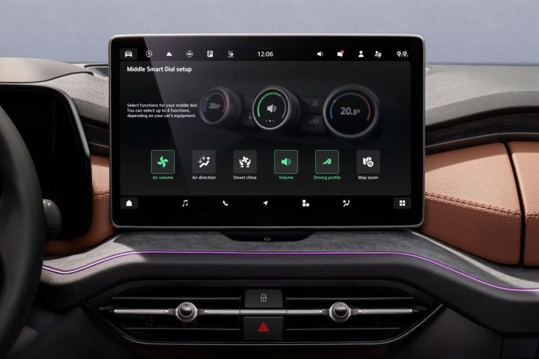 Skoda Kodiaq full operational lease - close-up van het infotainmentscherm met de Smart Dial-instellingen