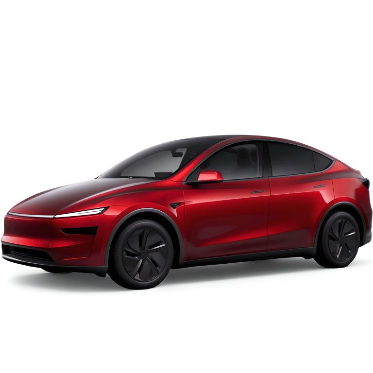 Tesla Model Y Premium Long Range leasen - rode uitvoering voorzijde driekwart aanzicht