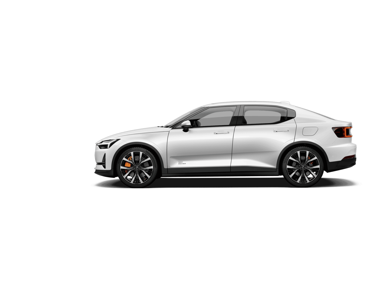 Zakelijk leasen Polestar 2 Long Range - zijaanzicht op zwarte studio-achtergrond