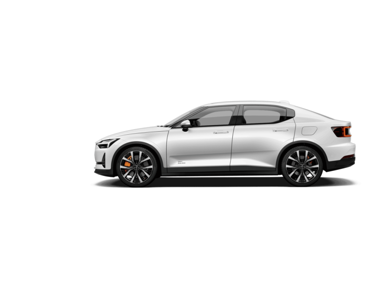 Zakelijk leasen Polestar 2 Long Range - zijaanzicht op zwarte studio-achtergrond