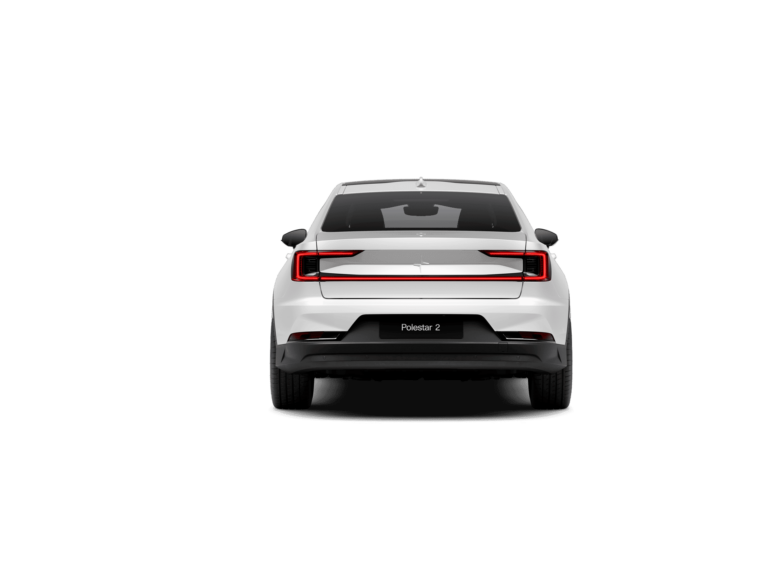 Zakelijke lease Polestar 2 Long Range - achteraanzicht met doorlopende rode lichtbalk op zwarte studio-achtergrond