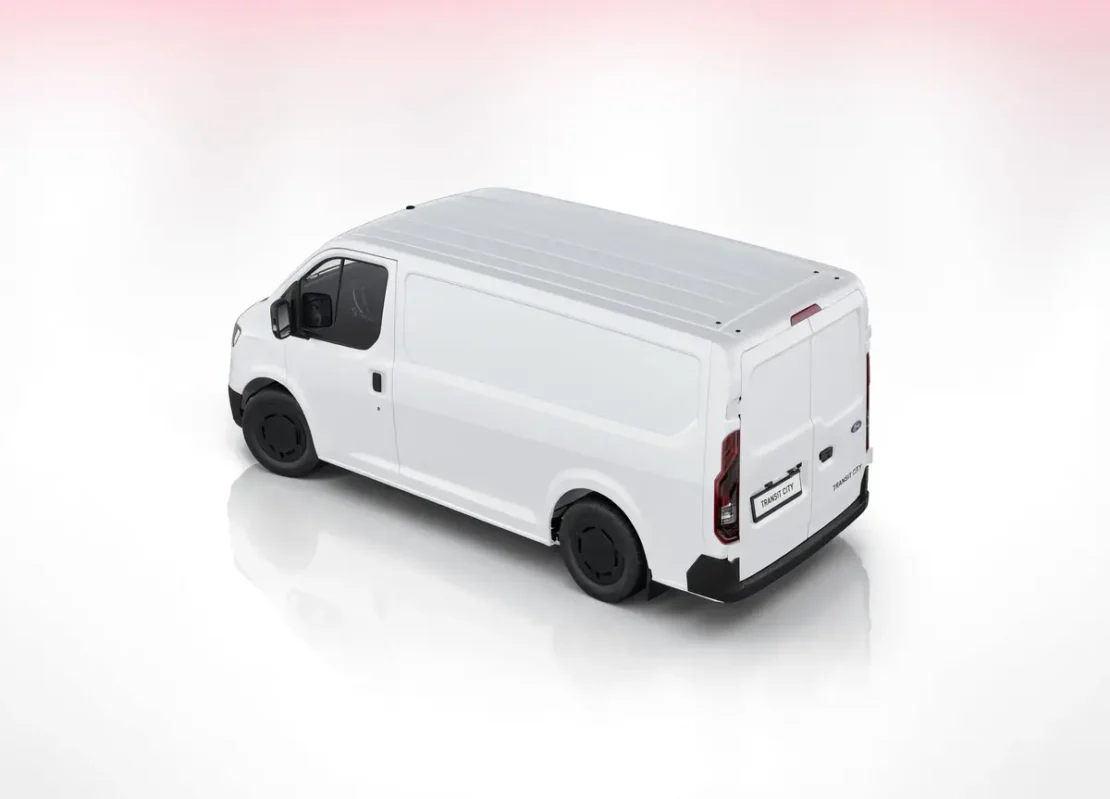 Ford Transit City, 56 kWh L1H1 zakelijke lease - vooraanzicht Frozen White gloss