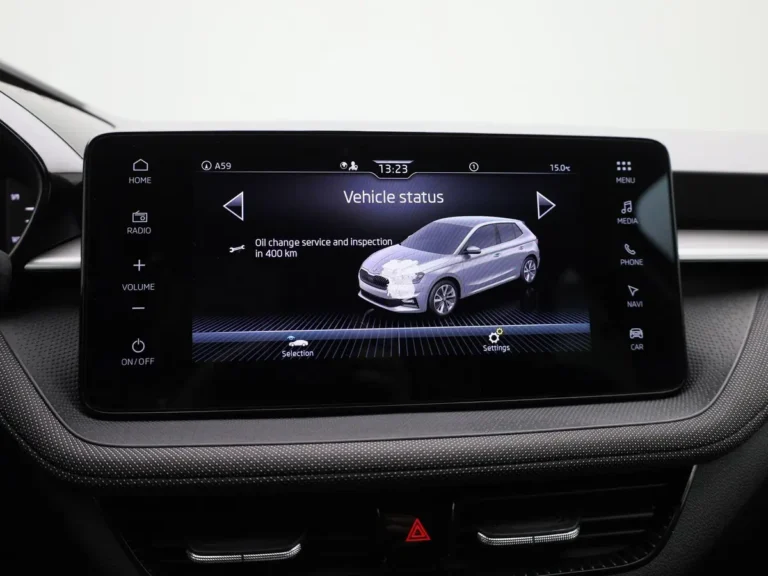 Skoda Fabia Selection, infotainmentscherm met voertuigstatus