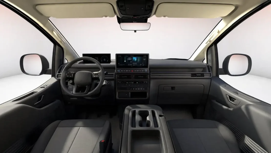Hyundai Staria Electric Cargo, cockpit met stuurwiel, 12,3-inch scherm en middenconsole