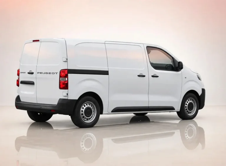 Peugeot e-Expert, schuin van achteren rechts met Peugeot-belettering en schuifdeur