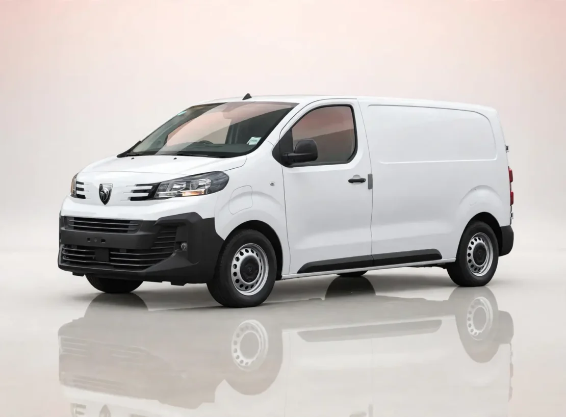 Peugeot e-Expert bedrijfswagen leasen, schuin van voren links met LED-koplampen en leeuwenlogo